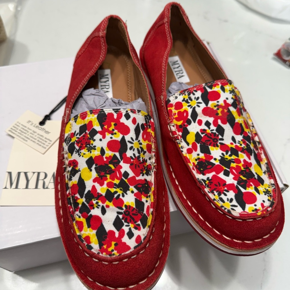 Myra Red Floral Loafers